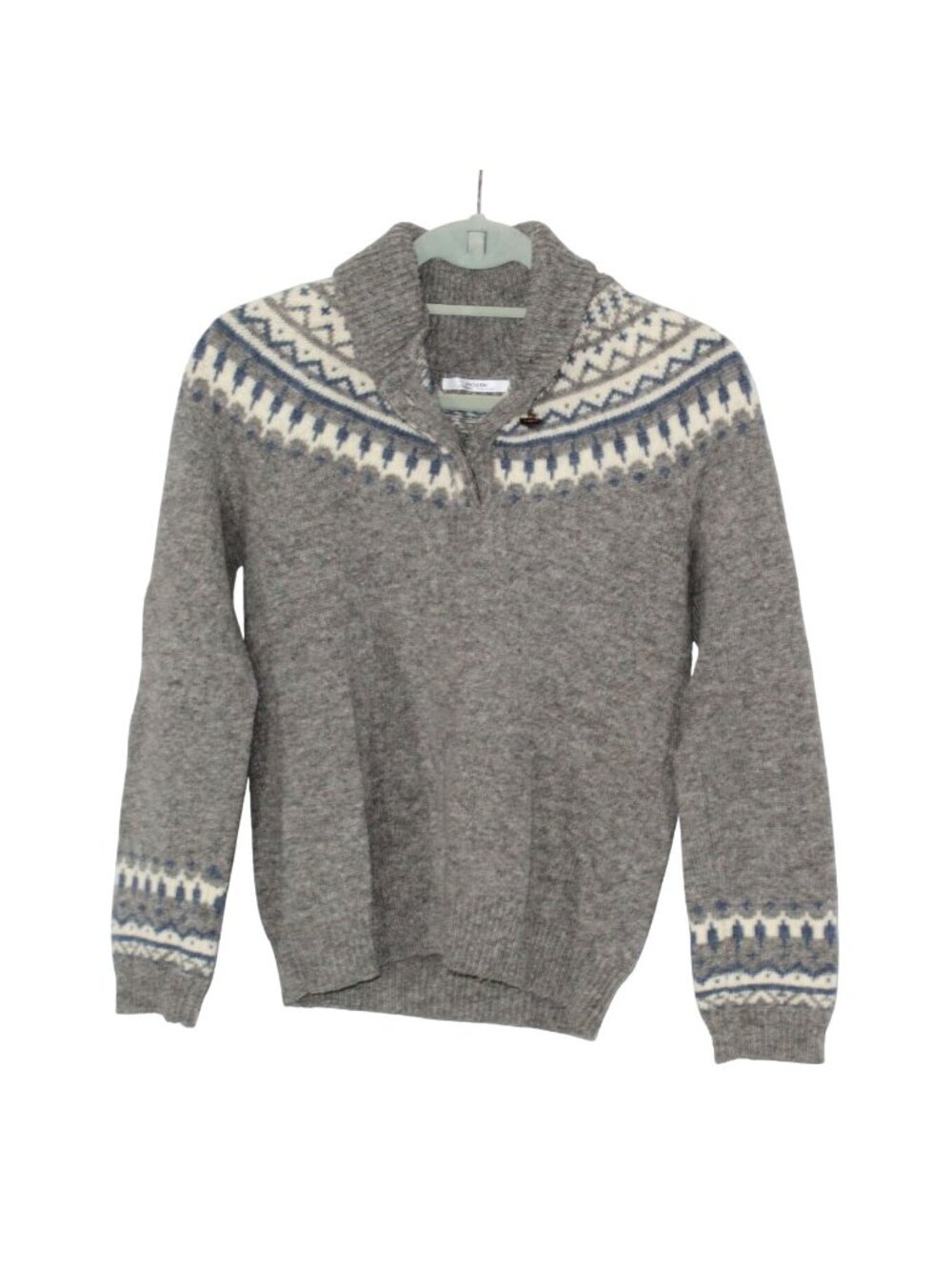 Relume Journal Standard 100% Wool Fair Isle Nordic Sweater Gray Pullover